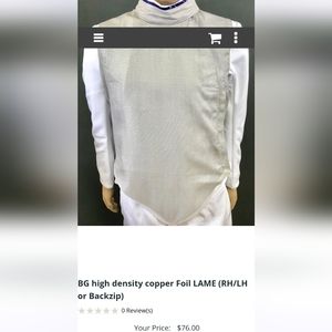 Blue Gauntlet High Density Copper Foil Fencing Lame, Men's 44, Adult Large